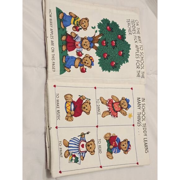 Vtg Teddy Bear Completed Fabric Book Panel Child Debelop Baby Fast Learning - Picture 2 of 5
